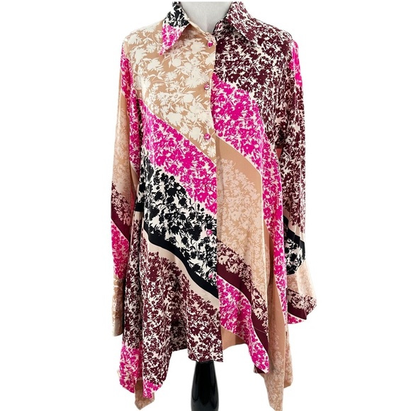 Smart Teez top XXS 0 multicolored  mixed media button down floral made in Italy - Picture 1 of 12